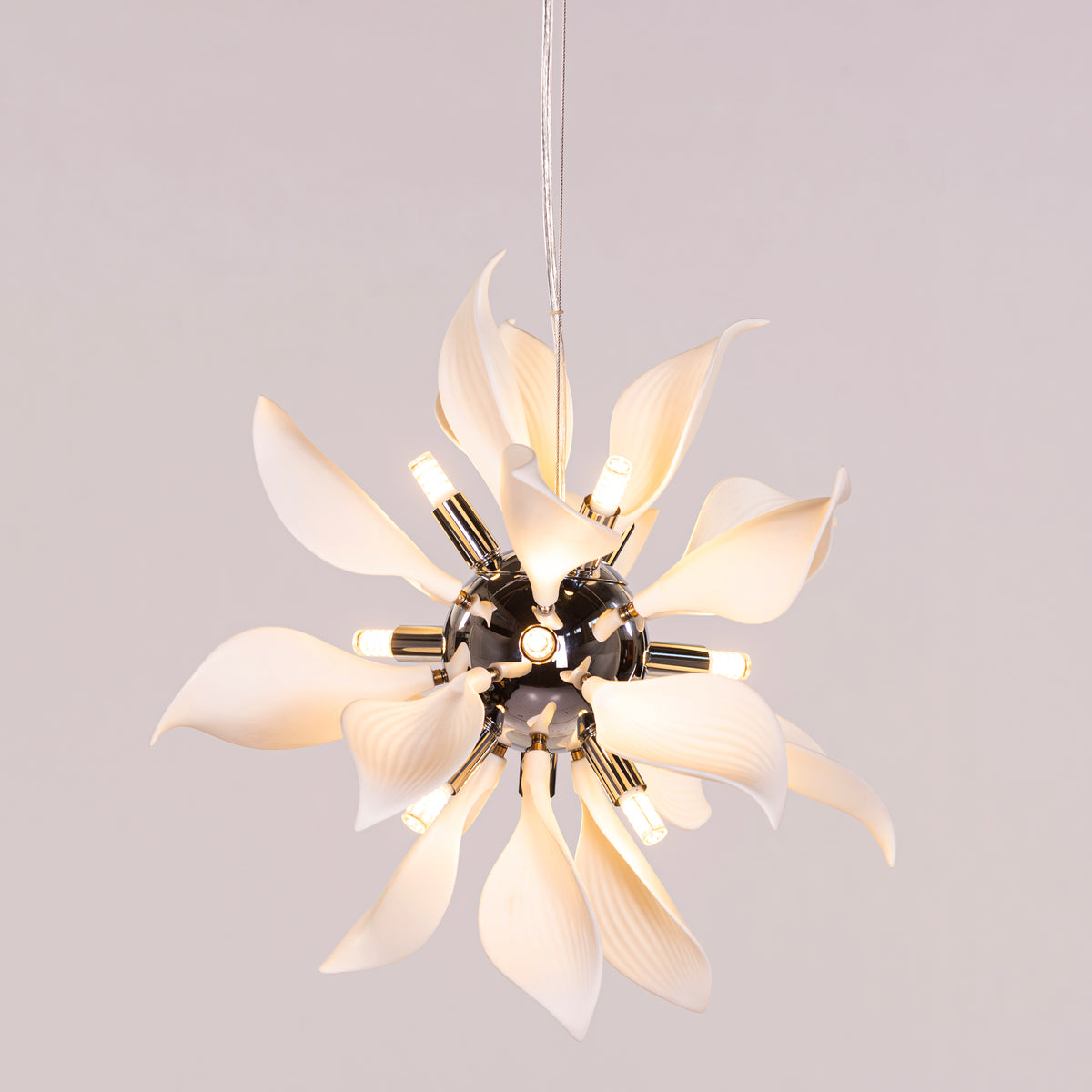 Ocean Lily (Chrome, White) Ceramic Pendant Light