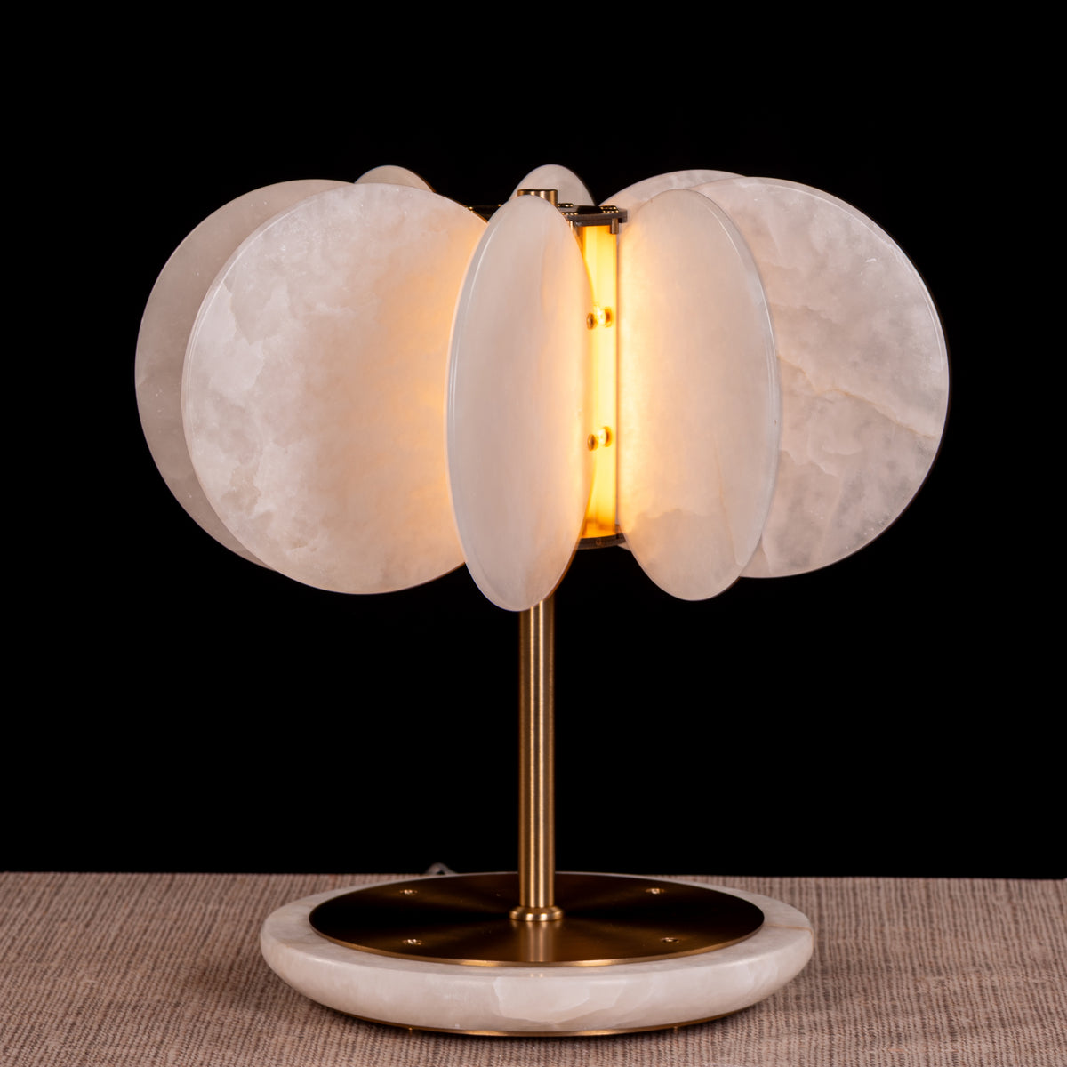 Anisora (Small, White, Gold) 3 Color LED Natural White Spanish Alabaster Table Lamp