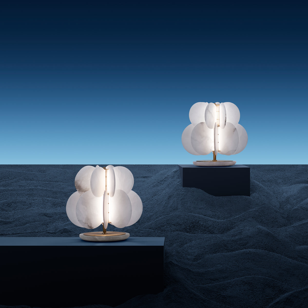 Anisora (Large, White, Gold) 3 Color LED Natural White Spanish Alabaster Table Lamp