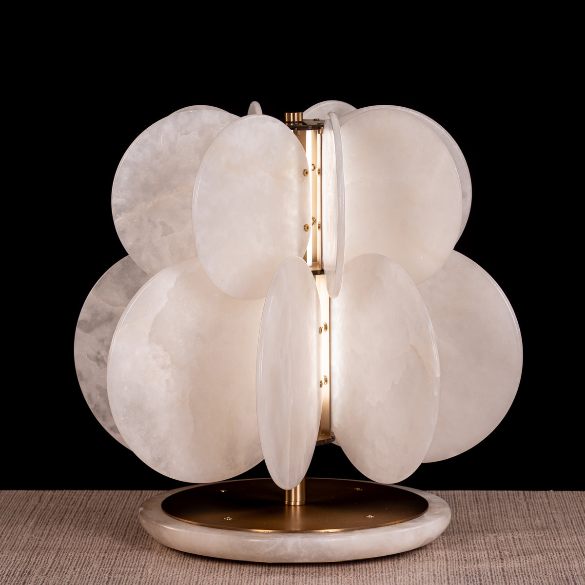 Anisora (Large, White, Gold) 3 Color LED Natural White Spanish Alabaster Table Lamp