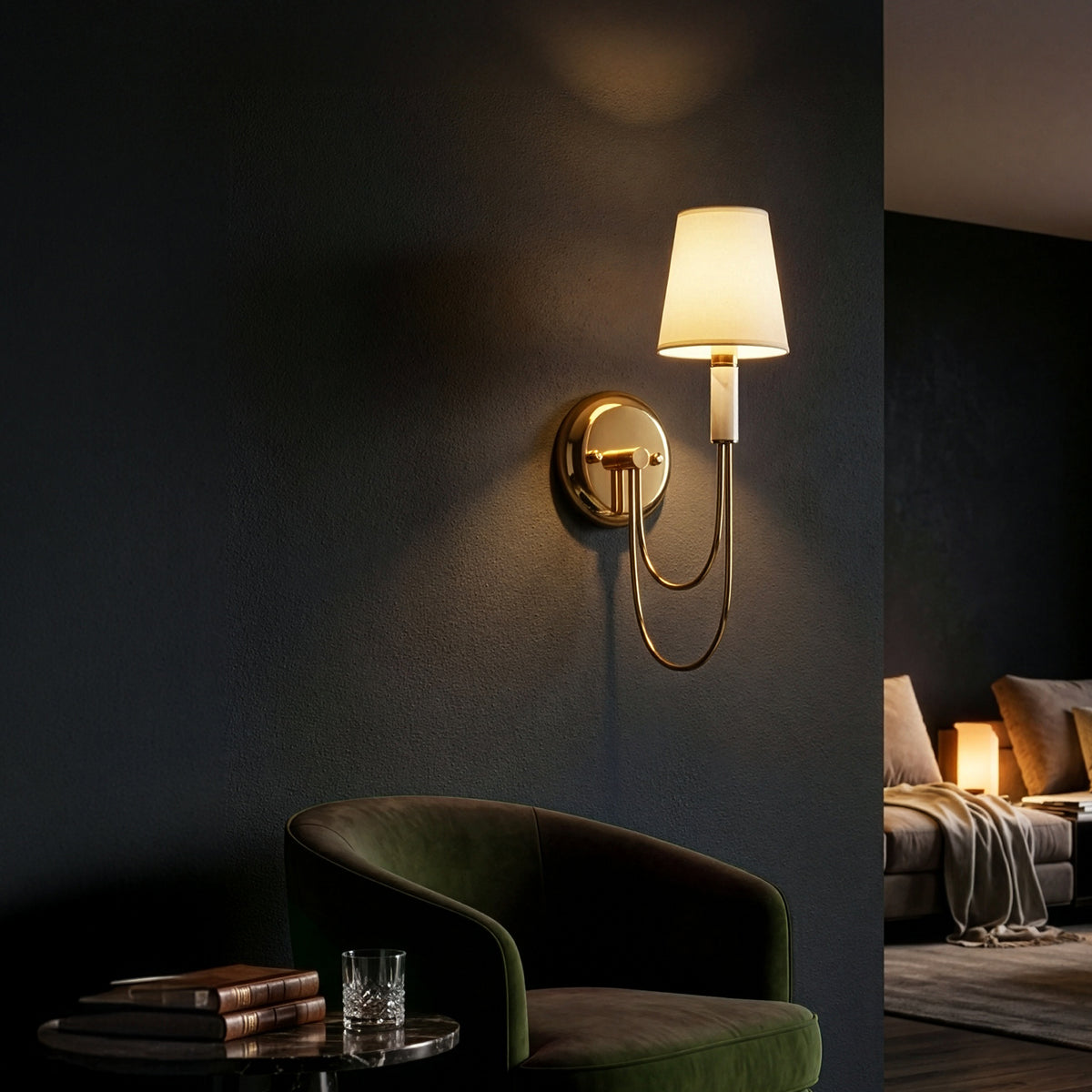 Chelsea (Gold, White) Fabric Wall Light