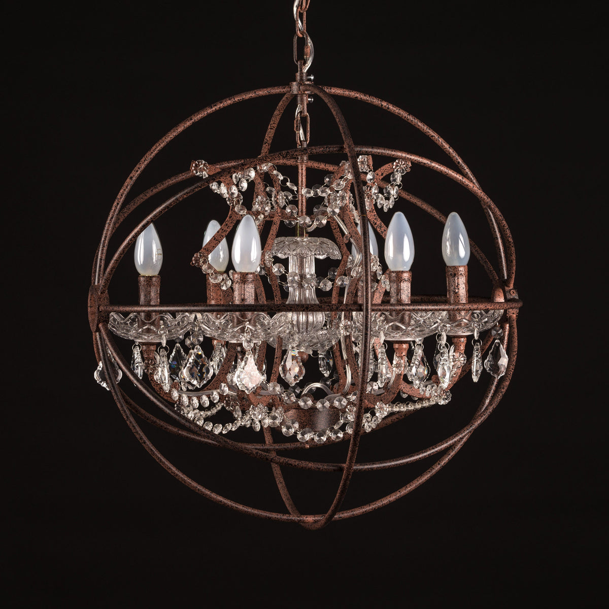 Moonlight Rendezvous (Small, Antique Rust) Crystal Chandelier