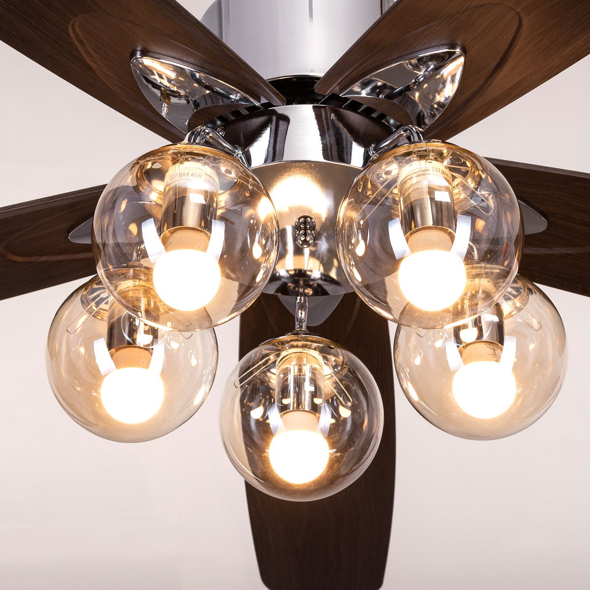 Bond Street (137 cm Span, Chrome Finish Metal Body, Walnut Finish ABS Blades) Chandelier Ceiling Fan