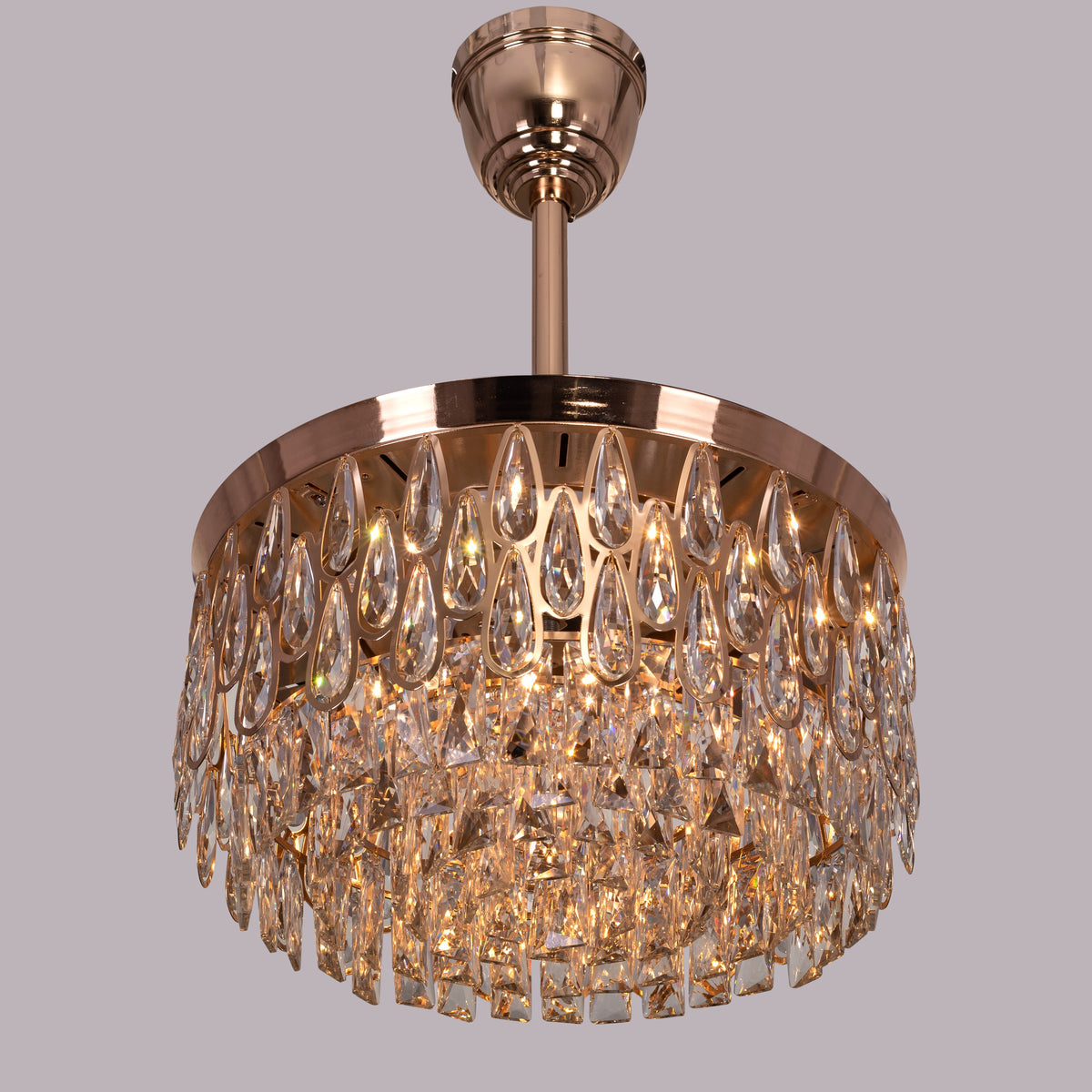 Flight Of Fancy (112 cm Span, Matte Gold Finish Metal Body, Transparent ABS Blades) Dimmable LEd With Remote Control Crystal Chandelier Ceiling Fan
