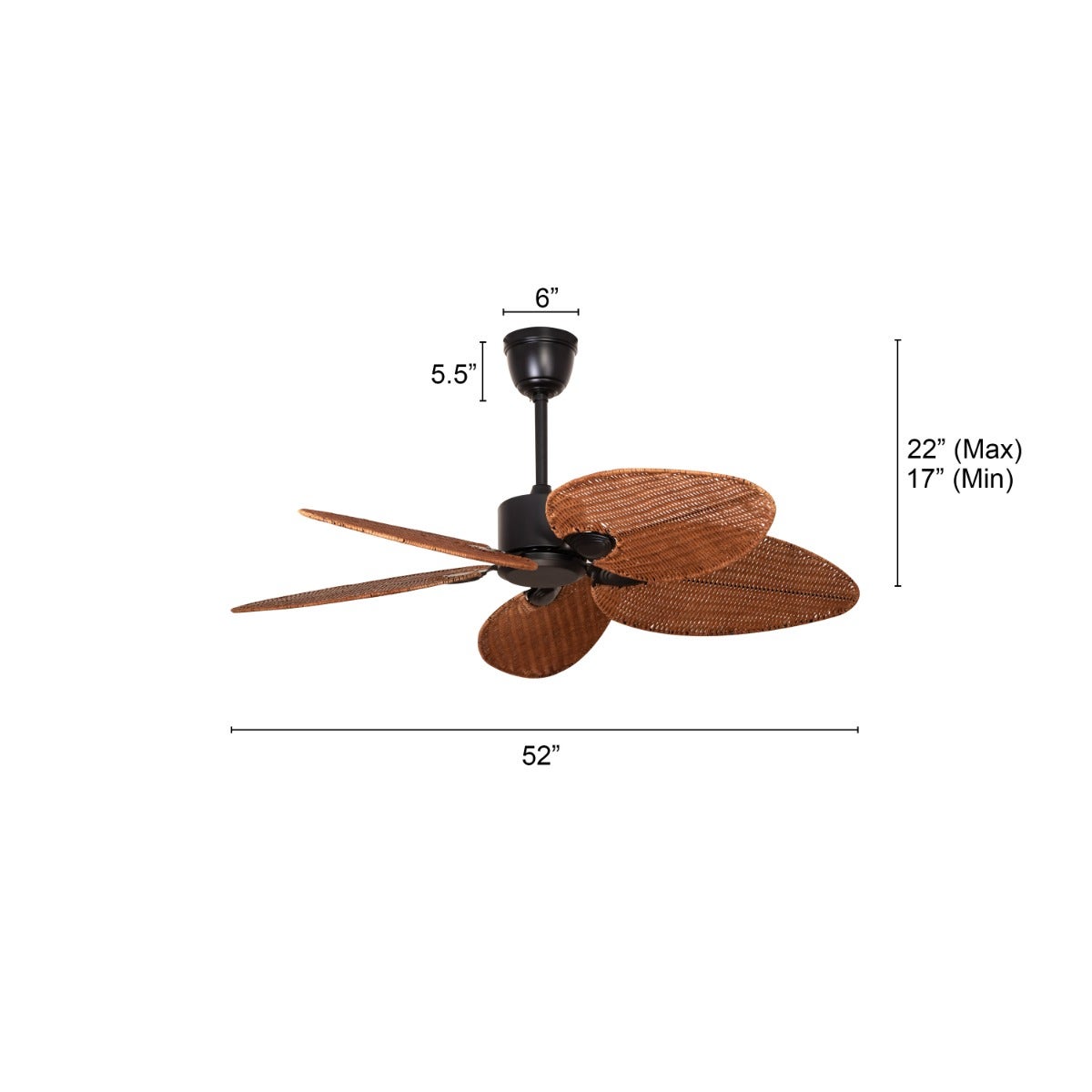 Florida Keys (132 cm Span, Black Finish Metal Body, Woven Cane On A Metal Frame) Ceiling Fan