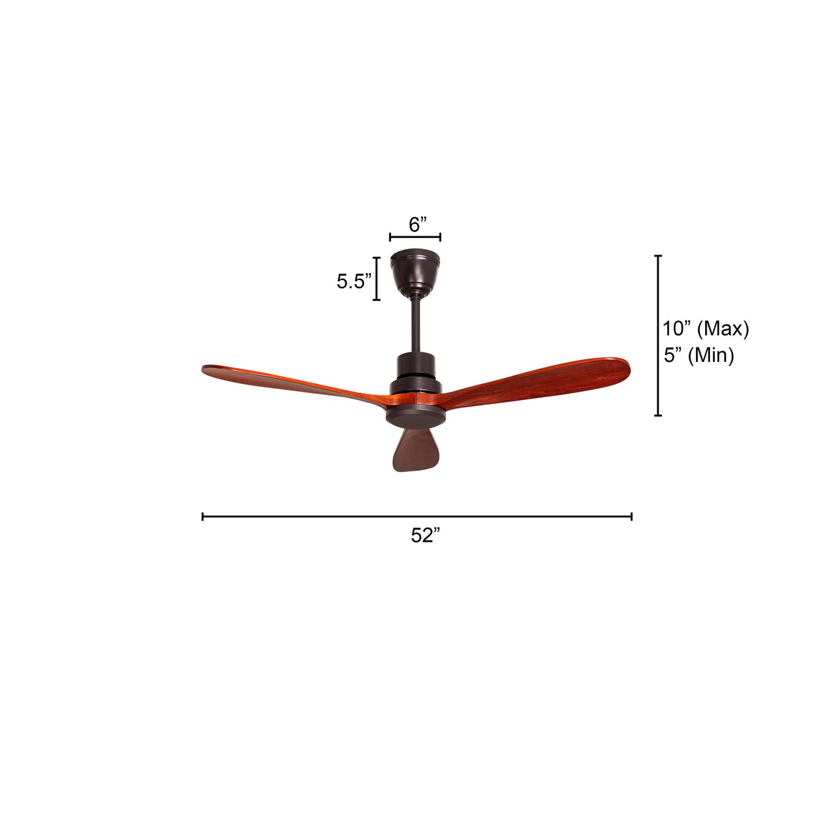 Glen Meadow (132 cm Span, Black Metal Body, Mahogany Finish Solid Wood Blades) Ceiling Fan