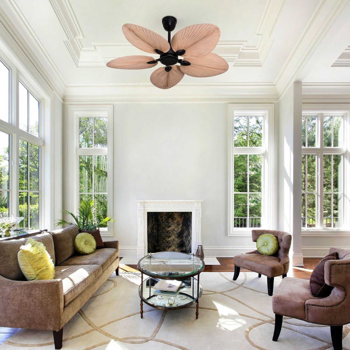 Palm Springs (122 cm Span, Black Metal Body, Rattan Wood Processed Dry Palm Tree Leaves) Ceiling Fan