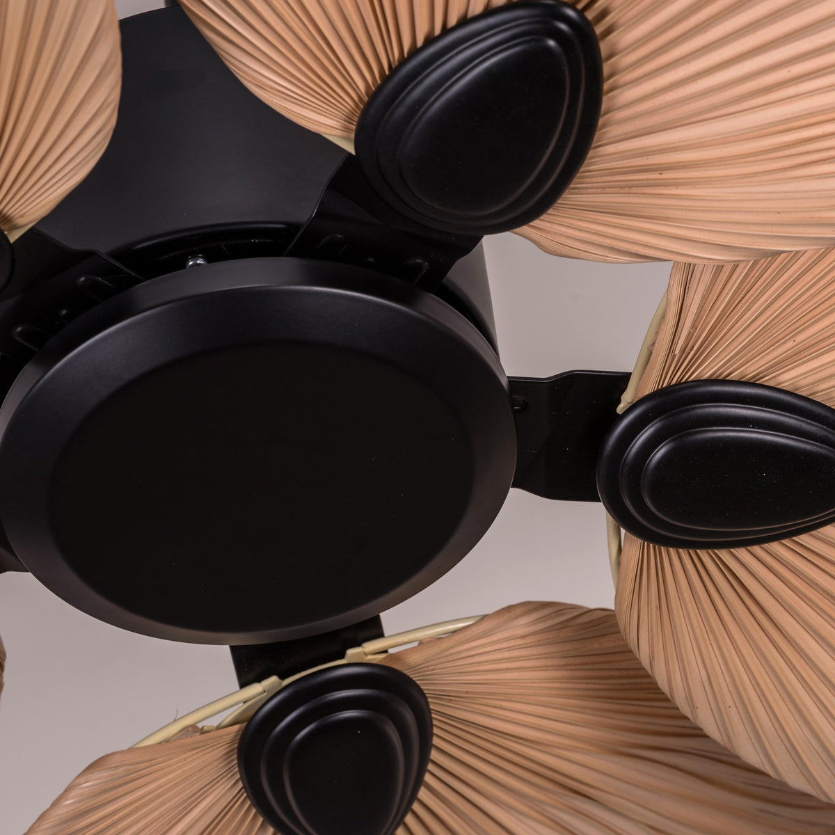 Palm Springs (122 cm Span, Black Metal Body, Rattan Wood Processed Dry Palm Tree Leaves) Ceiling Fan