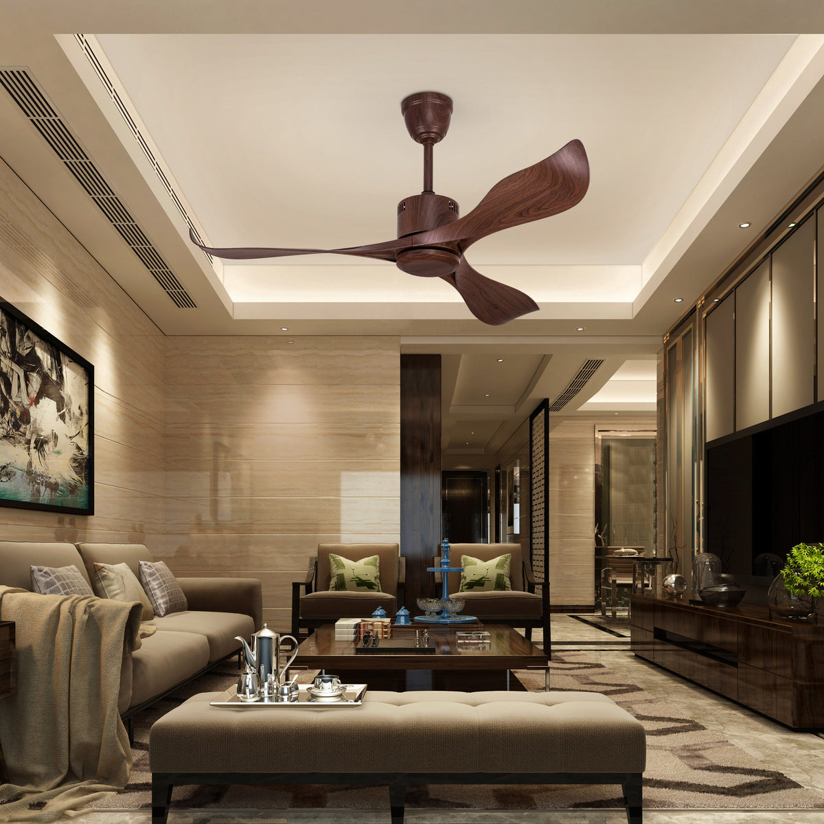 Marissa (132 cm Span, Walnut Finish Metal Body, Walnut Finish ABS Blades) Ceiling Fan