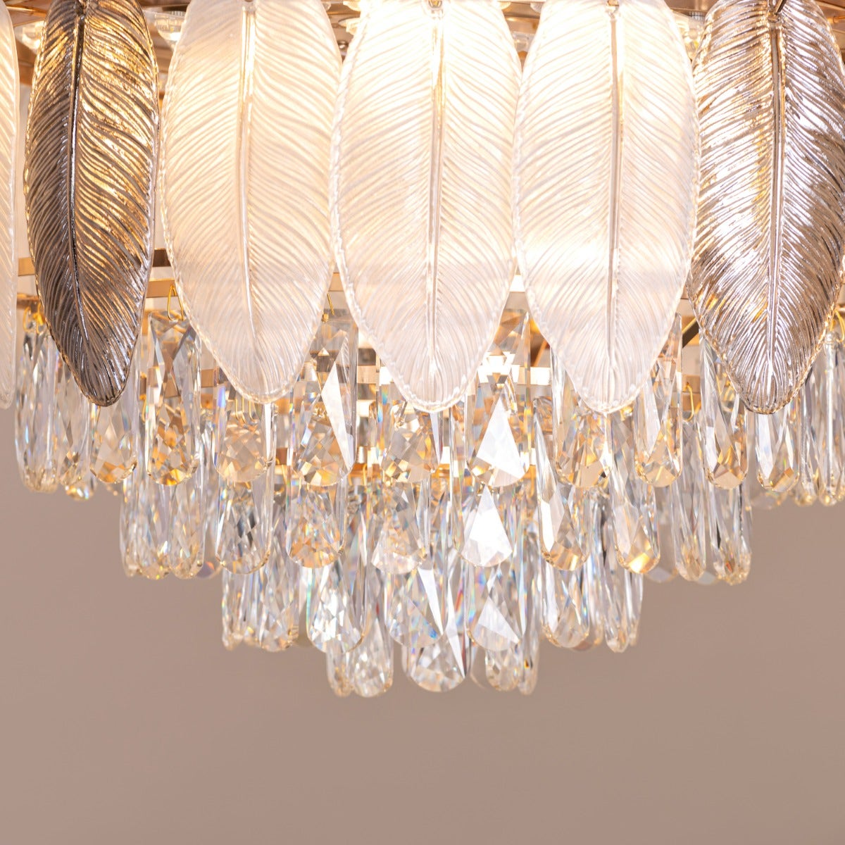 Silver Lining (112 cm Span, Matte Gold Finish Metal Body, Transparent ABS Blades) Dimmable LED With Remote Control Crystal Chandelier Ceiling Fan