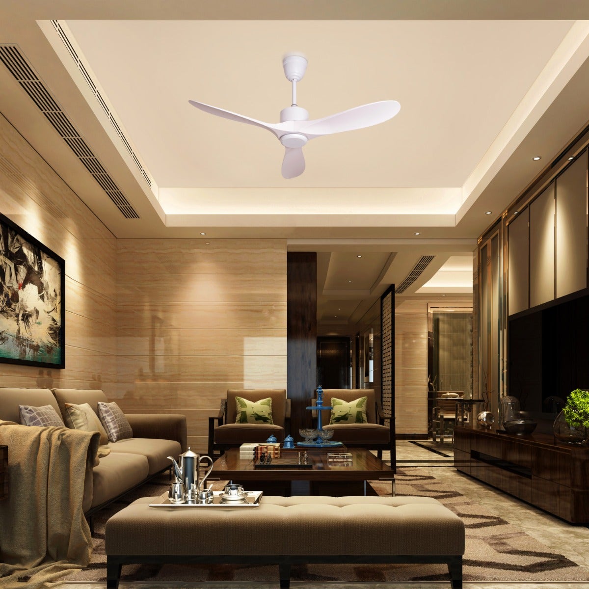 Tiburon (132 cm Span, White Finish Metal Body, White Finish ABS Blades) Ceiling Fan