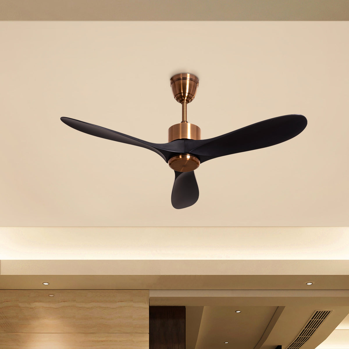 Tiburon (132 cm Span, Matte Gold Finish Metal Body, Black Finish ABS Blades) Ceiling Fan