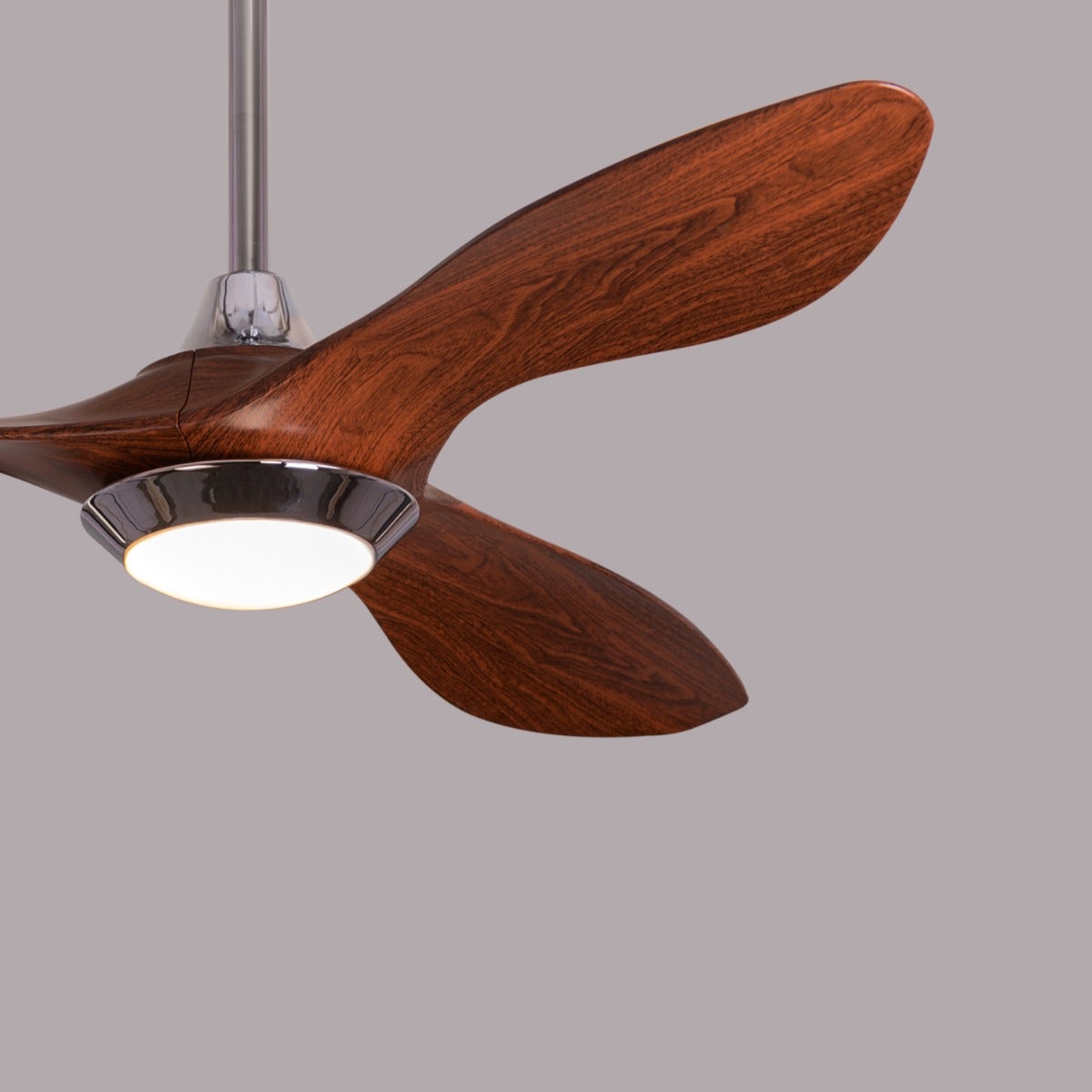 Bodrum Beauty (132 cm Span, Chrome Finish Metal Body, Teakwood Finish ABS Blades) Dimmable LED With Remote Control Ceiling Fan