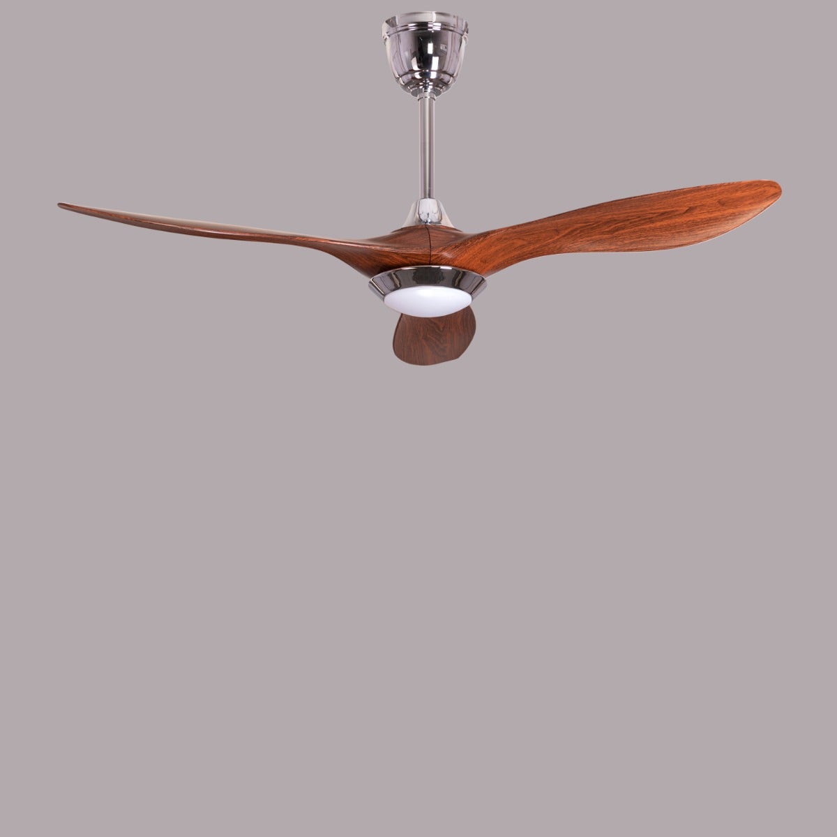 Bodrum Beauty (132 cm Span, Chrome Finish Metal Body, Teakwood Finish ABS Blades) Dimmable LED With Remote Control Ceiling Fan