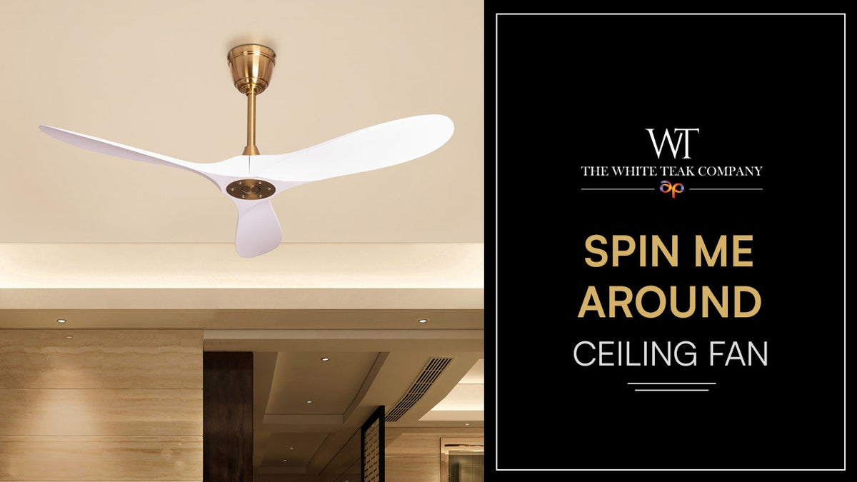 Spin Me Around (132 cm Span, Gold Finish Metal Body, White ABS Blades) Ceiling Fan