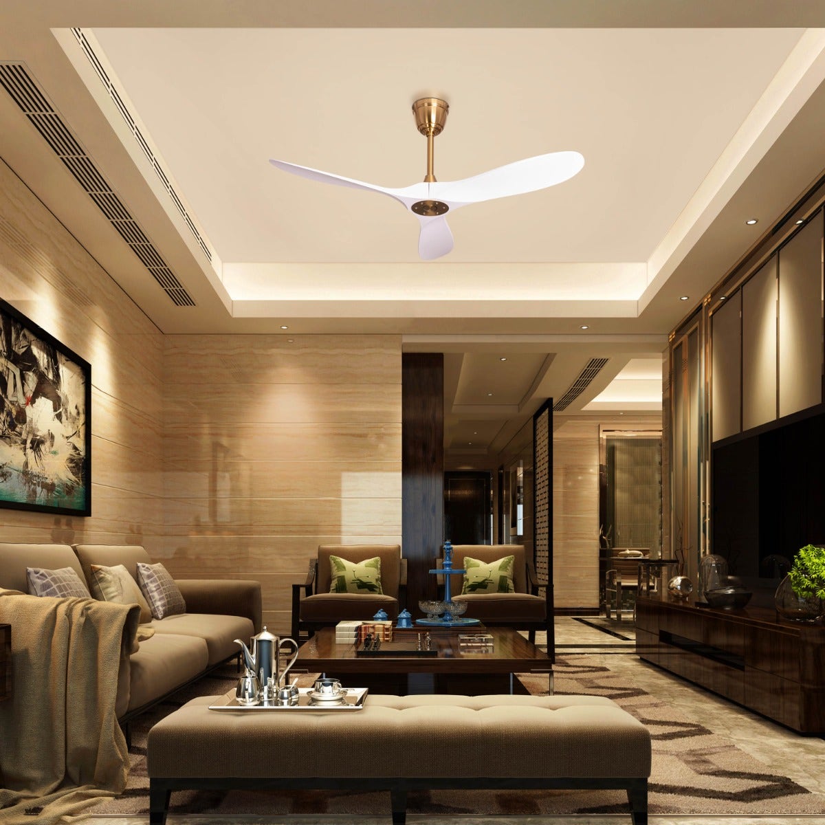Spin Me Around (132 cm Span, Gold Finish Metal Body, White ABS Blades) Ceiling Fan