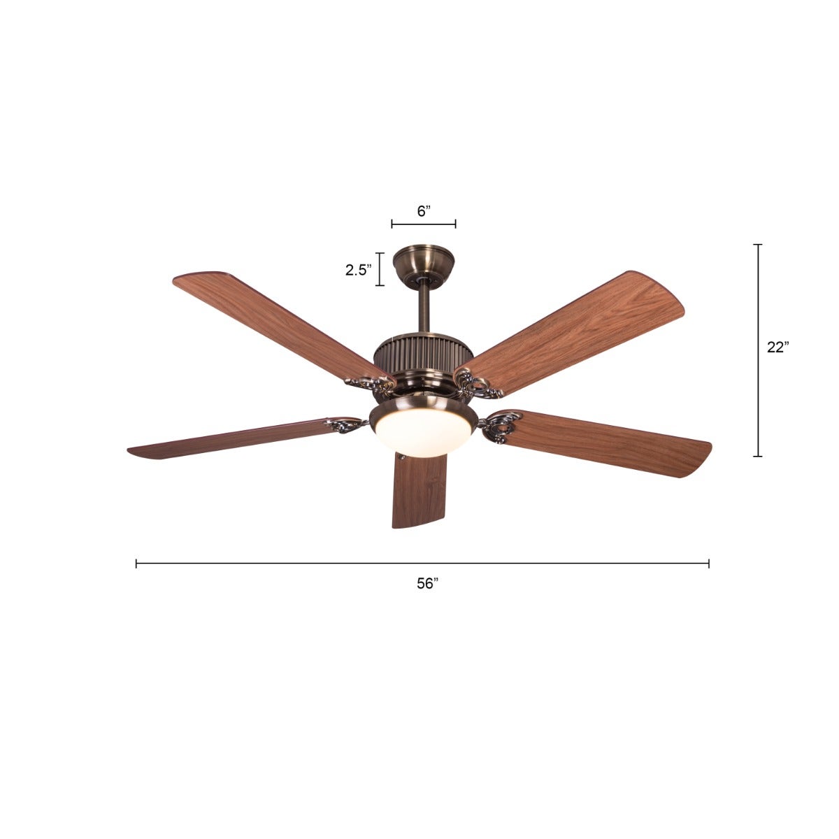 An Upgrade (142 cm Span, Antique Bronze Finish Metal Body, Walnut Finish MDF Blades) Dimmable LED With Remote Control Ceiling Fan