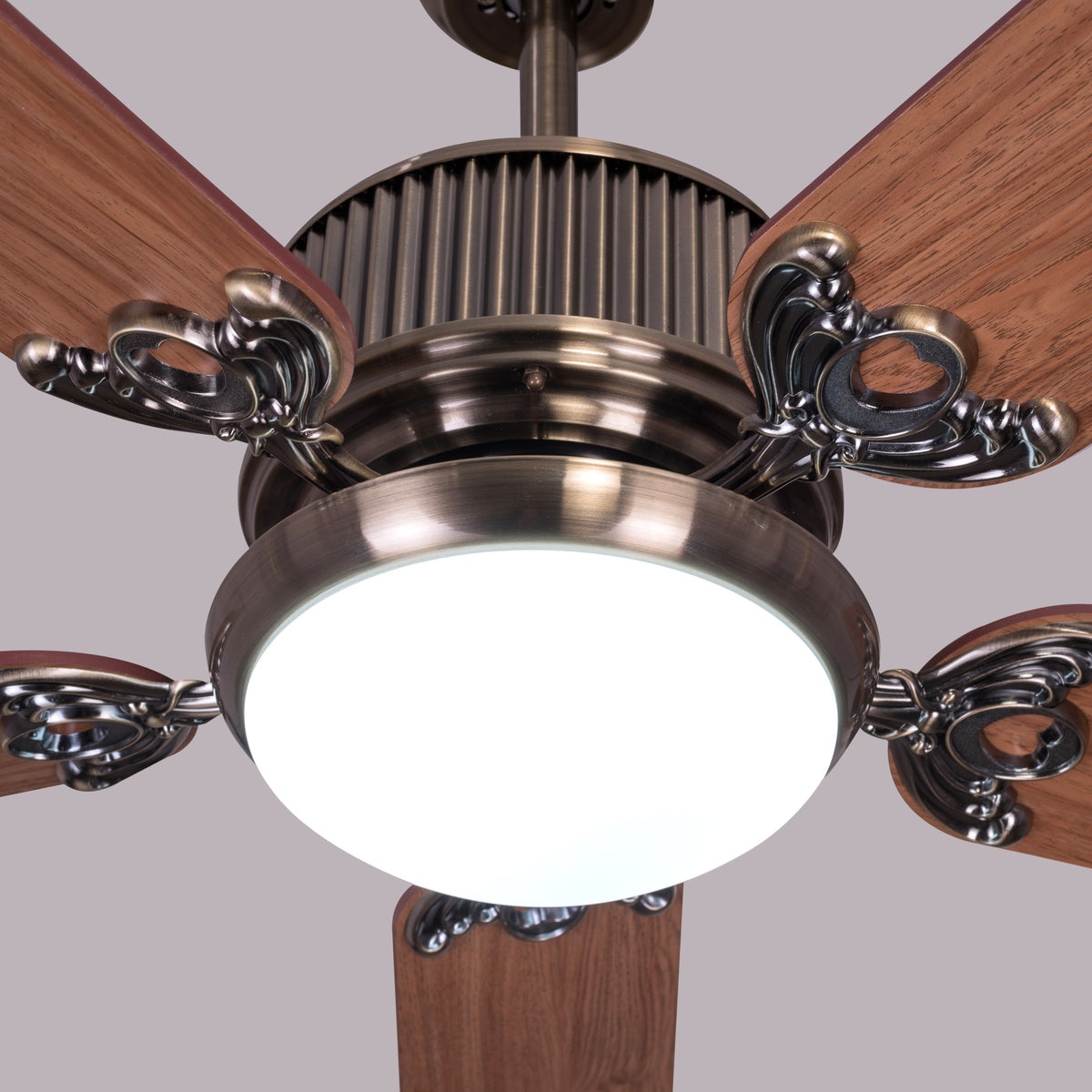 An Upgrade (142 cm Span, Antique Bronze Finish Metal Body, Walnut Finish MDF Blades) Dimmable LED With Remote Control Ceiling Fan