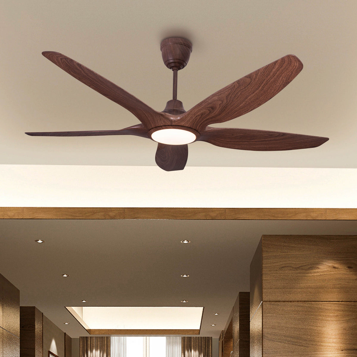 Revisited (152 cm Span, Walnut Finish Metal Body, Walnut Finish ABS Blades) Dimmable LED With Remote Control Ceiling Fan