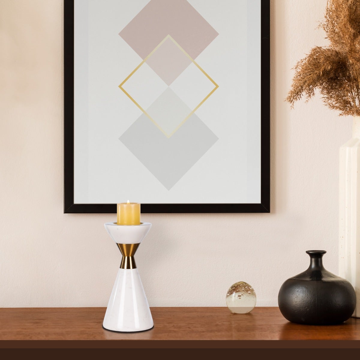 Nailed It (Large, White/Gold) Marble Candle Holder