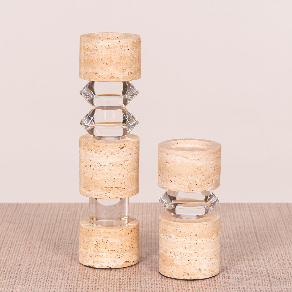 Crystal Pillar ( Beige, Large) Marble Candle Holder