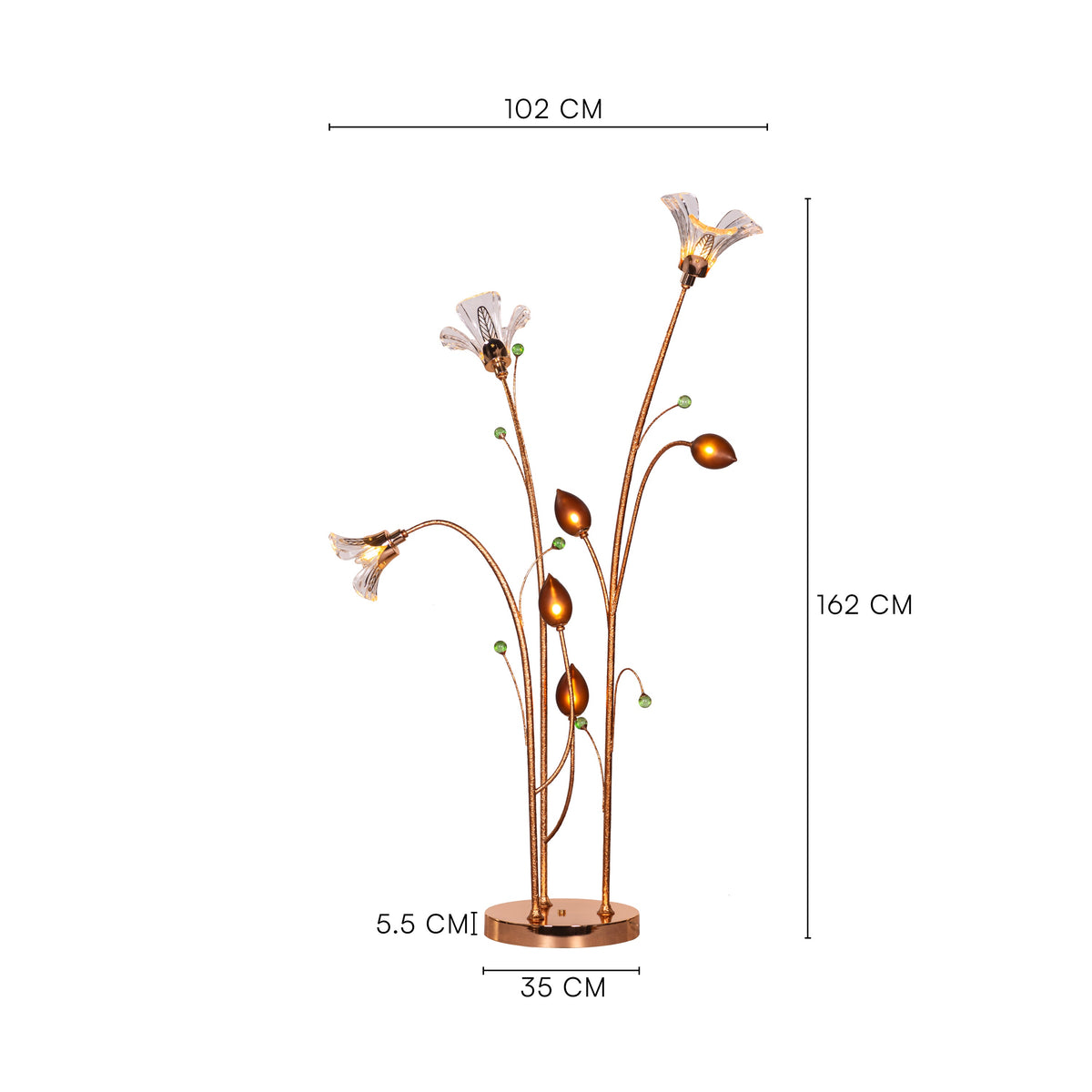 Harubana Whisper (Rose Gold, Clear Amber) Textured Glass Floor Lamp