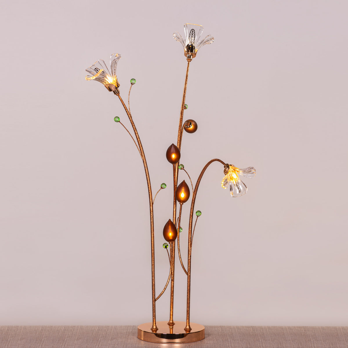 Harubana Whisper (Rose Gold, Clear Amber) Textured Glass Floor Lamp
