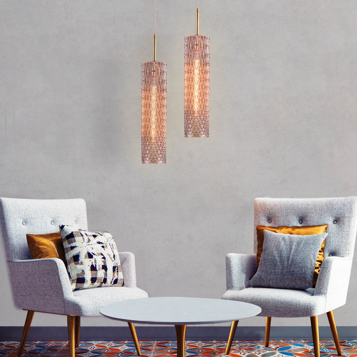 Drops Of Dew (Amber) Textured Glass Pendant Light