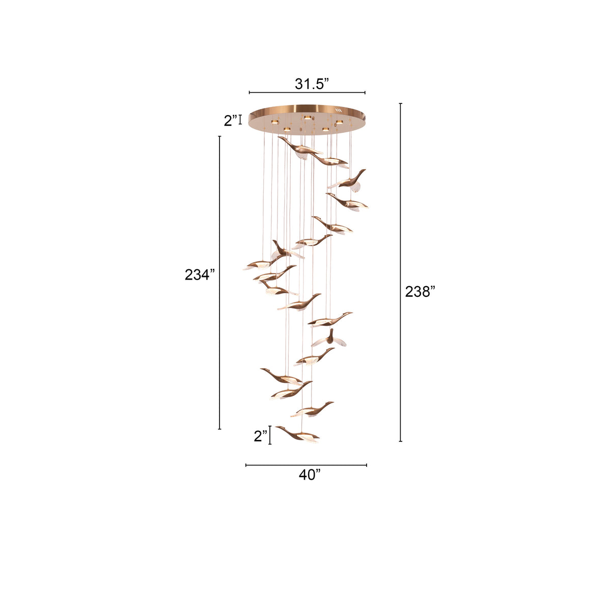 Before I Wake (Large, Gold, Dimmable LED with Remote Control) Double Height Chandelier