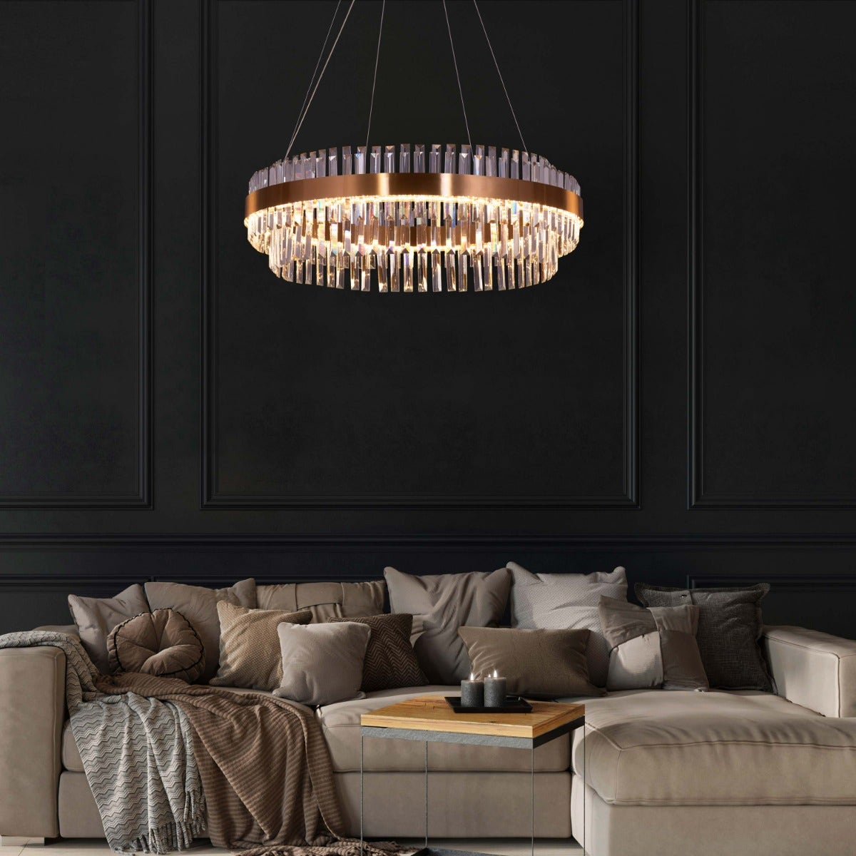 Love In Lisbon (Large, Gold, Dimmable LED with Remote Control) Crystal Chandelier