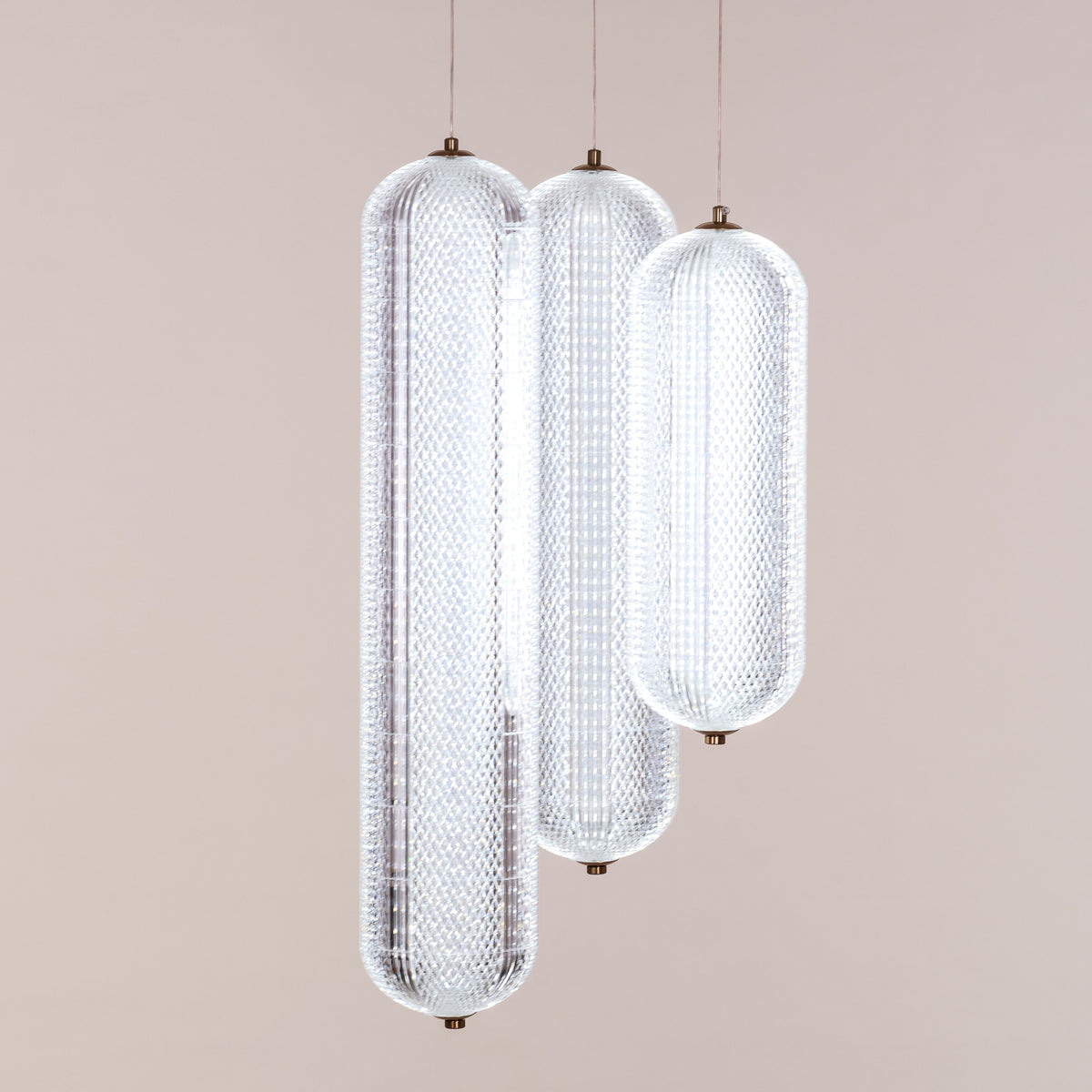 ثريا صفراء ماسية (3 رؤوس، LED قابلة للتعتيم مع ريموت كنترول) أكريليك ذات نسيج مزخرف