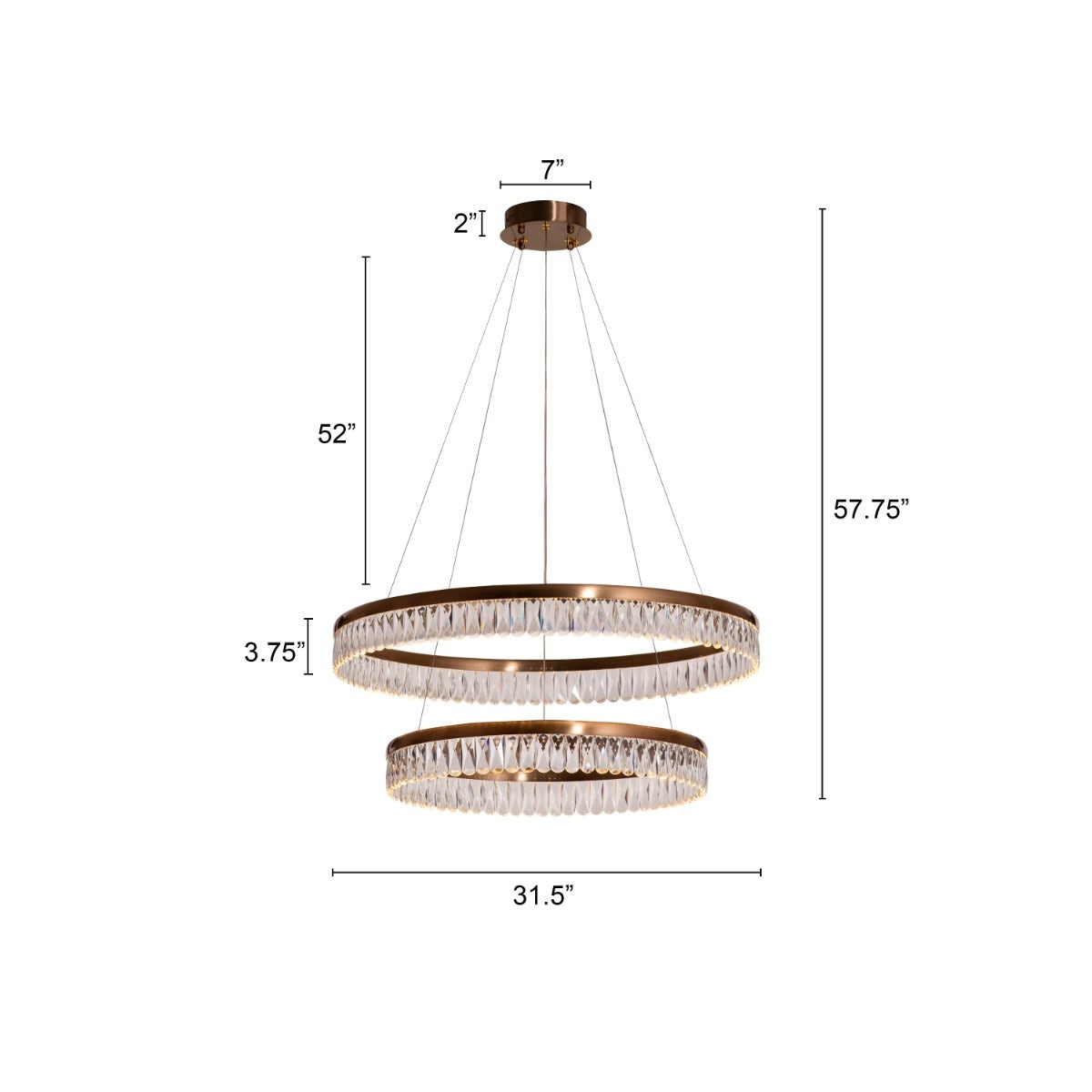 Through The Fire (Large, Gold, Dimmable LED with Remote Control) 2- Layer Crystal Chandelier