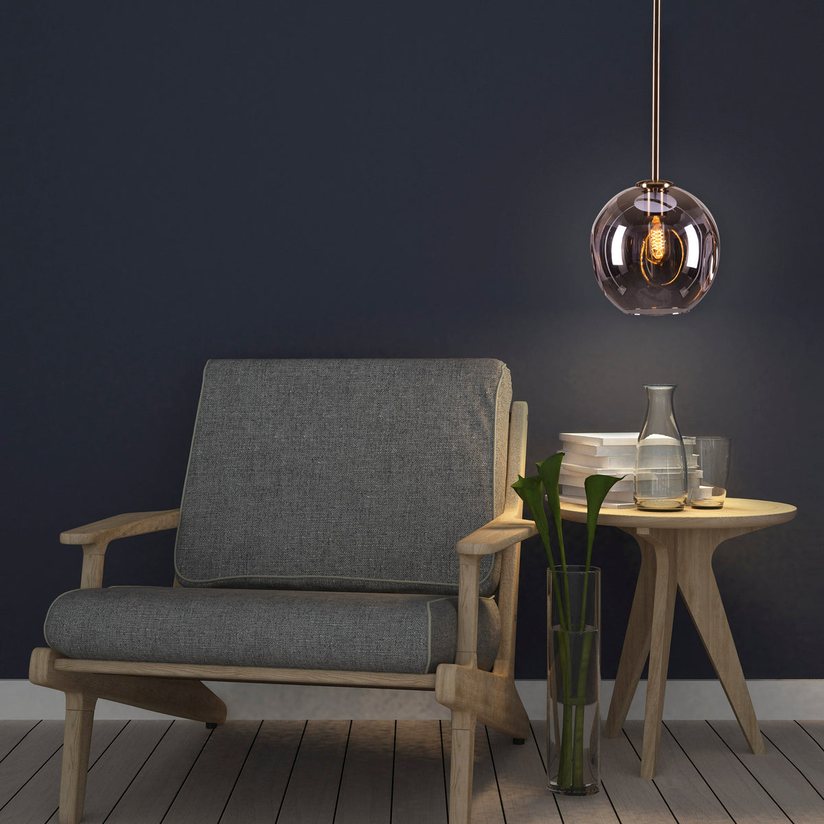 Tear Drop (Long, Smokey Grey, Gold) Glass Pendant Light