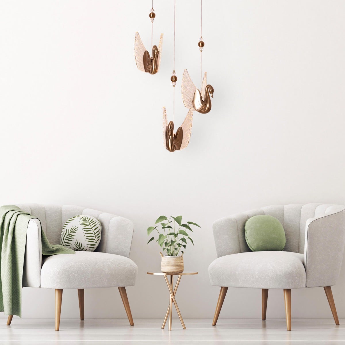 Two Birds One Throne (Small, Gold, Dimmable LED with Remote Control) Chandelier