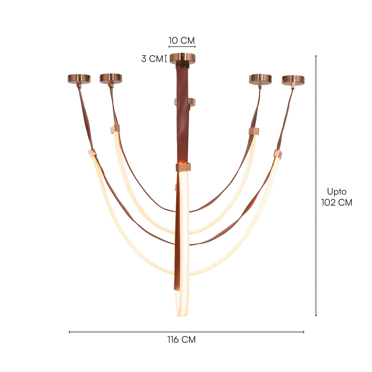 Buckle Up (Large, Brown, White, 3 Color Built-In LED) Leather Chandelier