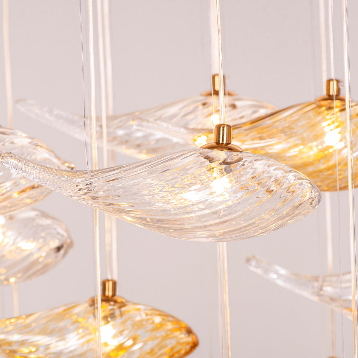 Swim With The Tide (Large, Gold, Clear, Amber) Textured Glass Double Height Chandelier