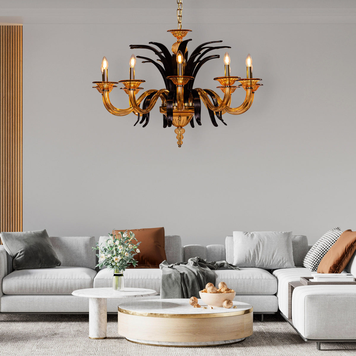 Melodrama (Large, Amber, Black) Textured Glass Chandelier