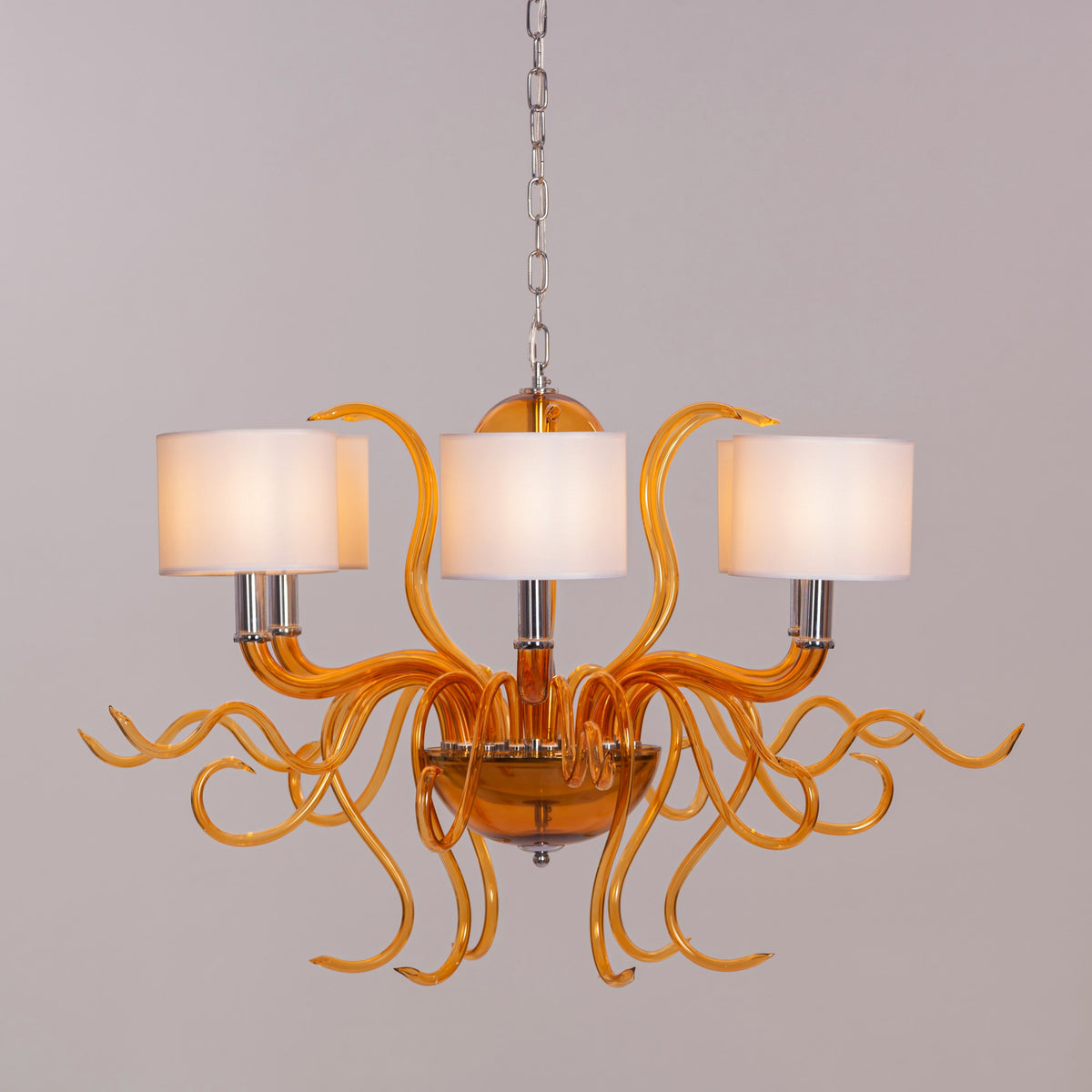 Mixed Emotions (Large, Chrome, Amber, White) Clear Glass Chandelier
