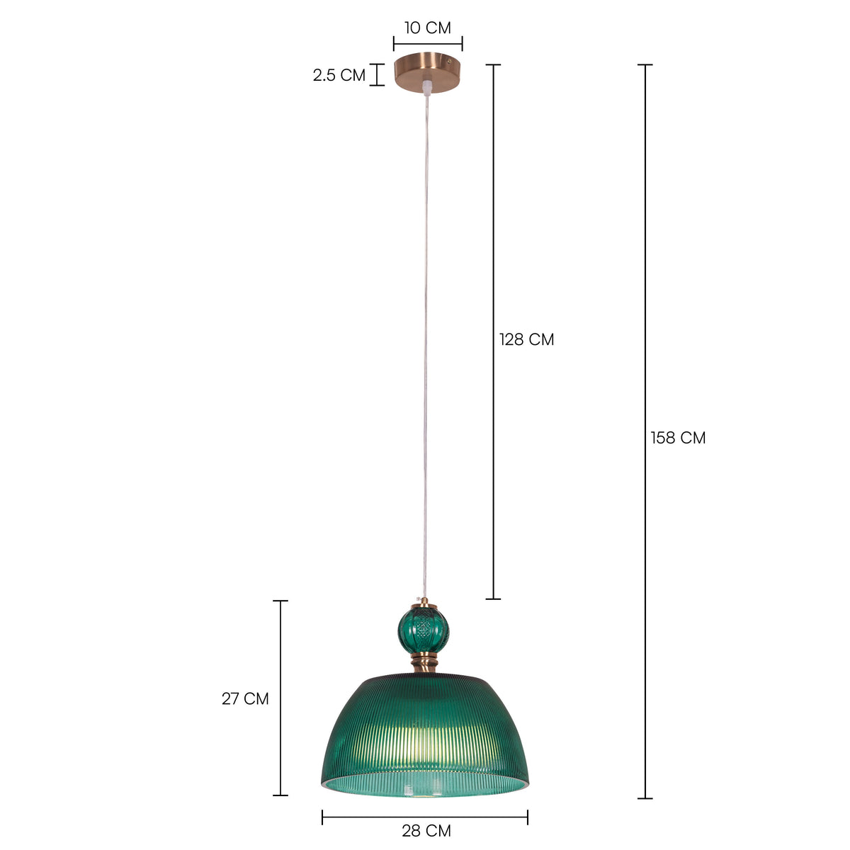 Teal Twist (Green, Gold) Textured Glass Pendant Light