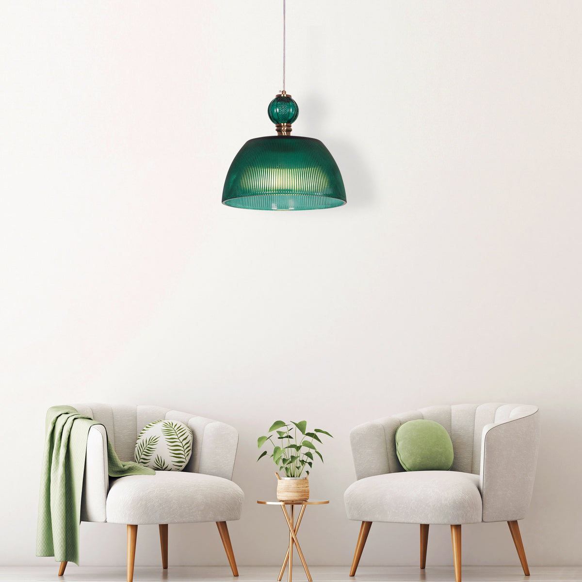 Teal Twist (Green, Gold) Textured Glass Pendant Light
