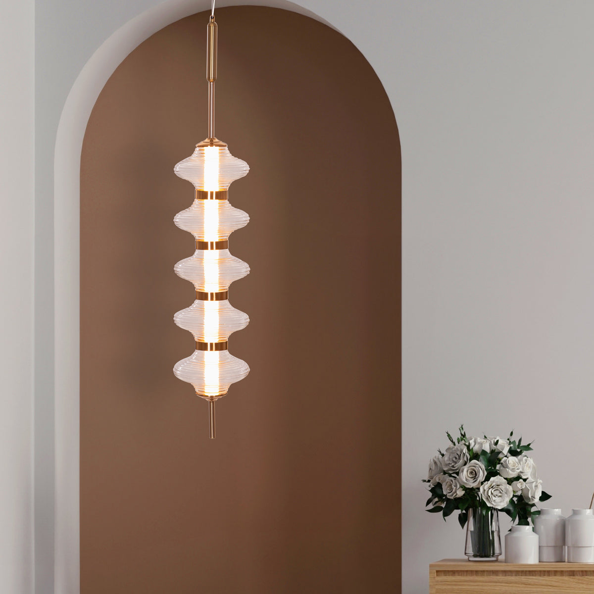 Love Poem (Gold) 3 Color Dimmable LED with Remote Control Textured Glass Pendant Light