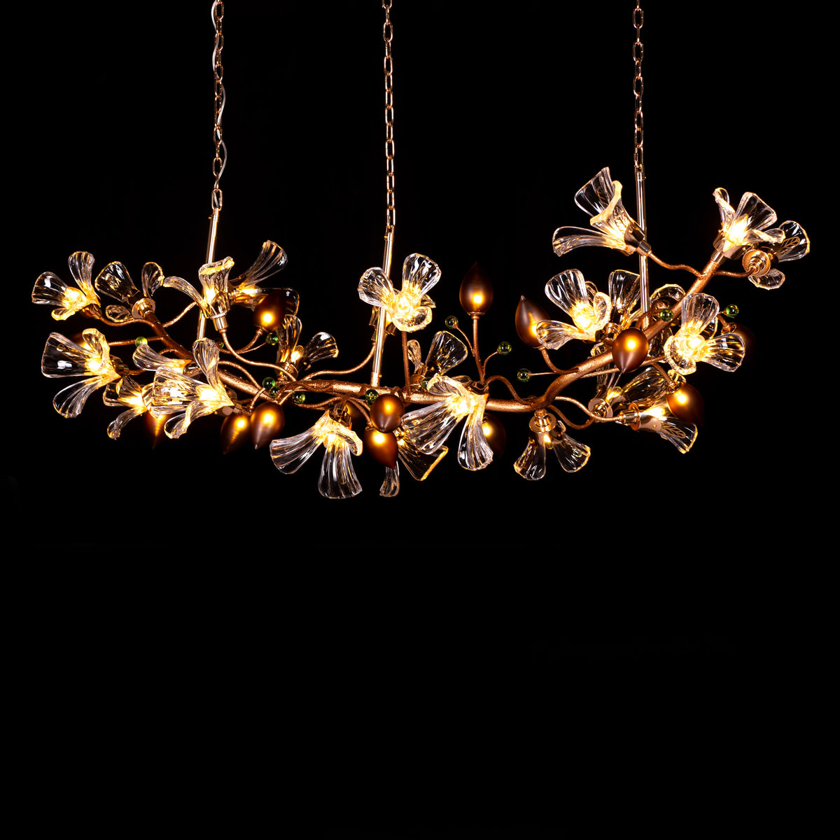 Harubana Splash (Large, Rose Gold, Clear & Amber) Textured Glass Chandelier