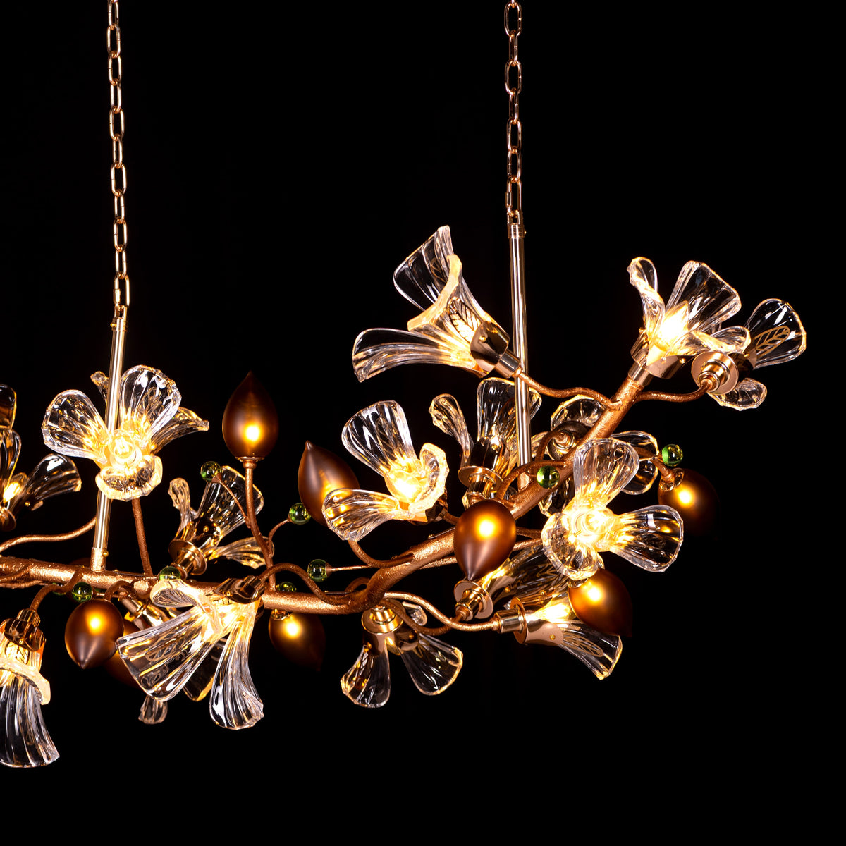 Harubana Splash (Large, Rose Gold, Clear & Amber) Textured Glass Chandelier