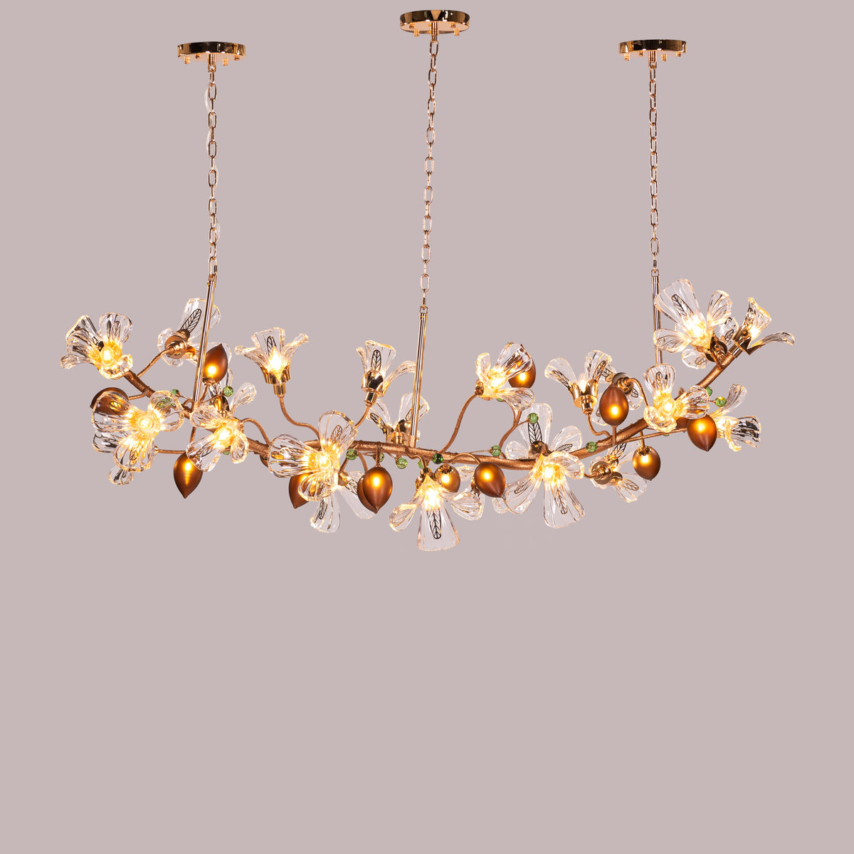 Harubana Splash (Large, Rose Gold, Clear & Amber) Textured Glass Chandelier