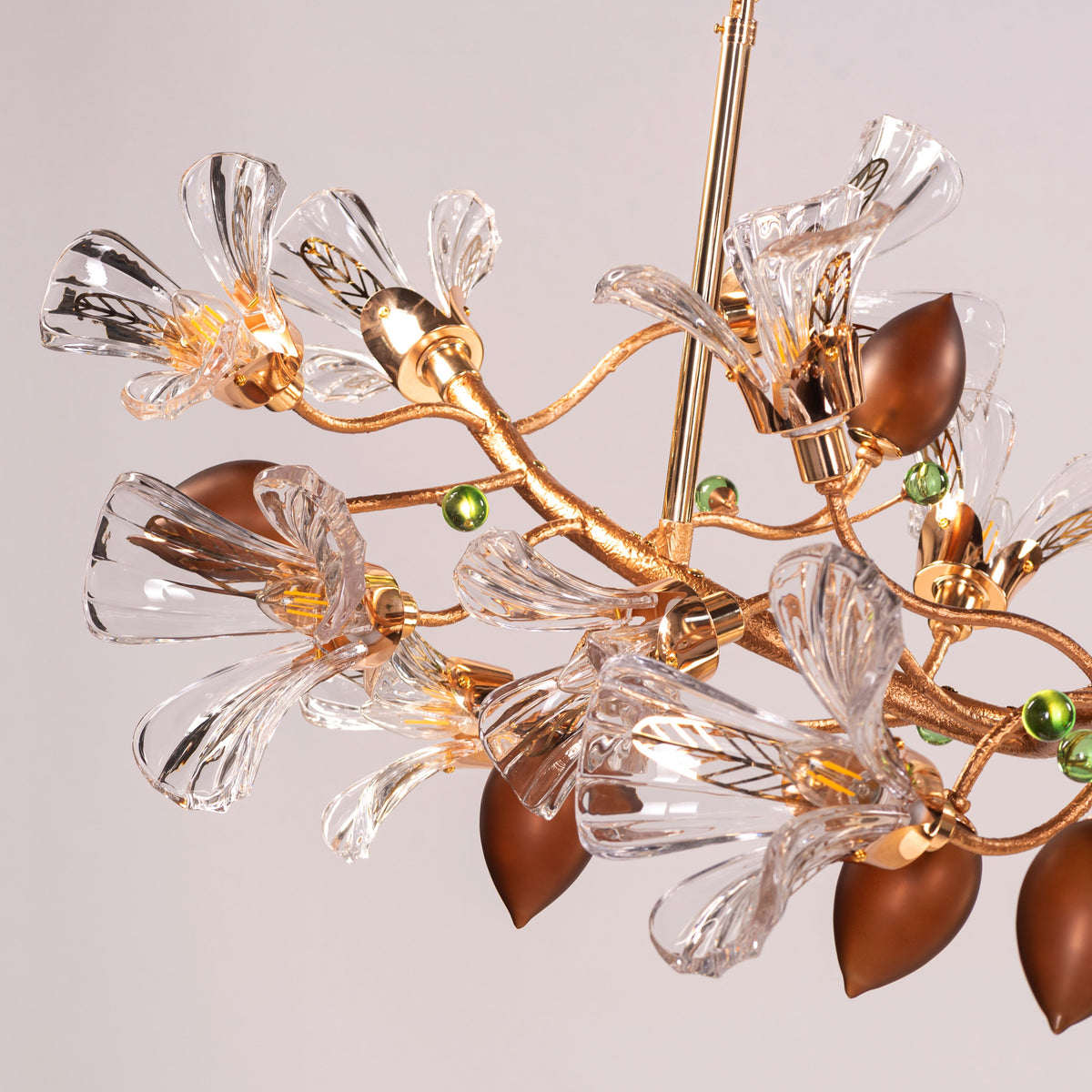 Harubana Splash (Large, Rose Gold, Clear & Amber) Textured Glass Chandelier