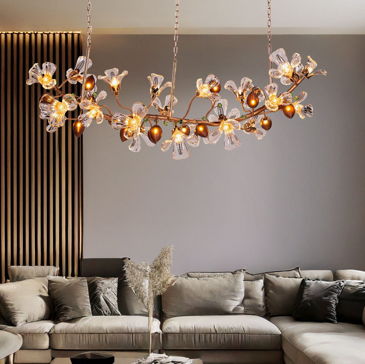 Harubana Splash (Large, Rose Gold, Clear & Amber) Textured Glass Chandelier