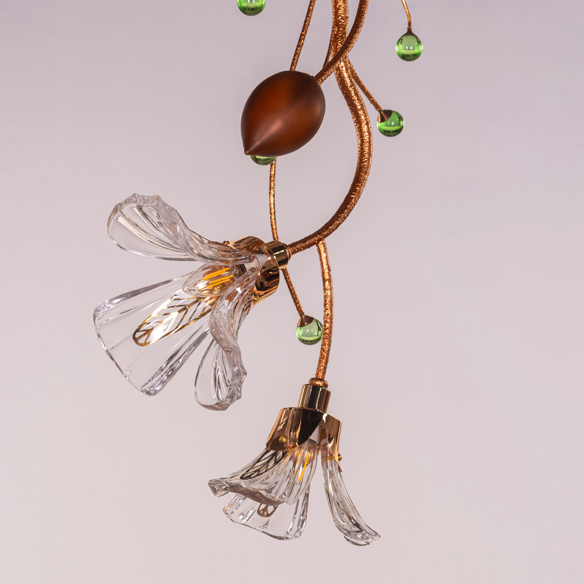 Harubana Blossom (Rose Gold, Clear Amber) Textured Glass Pendant Light
