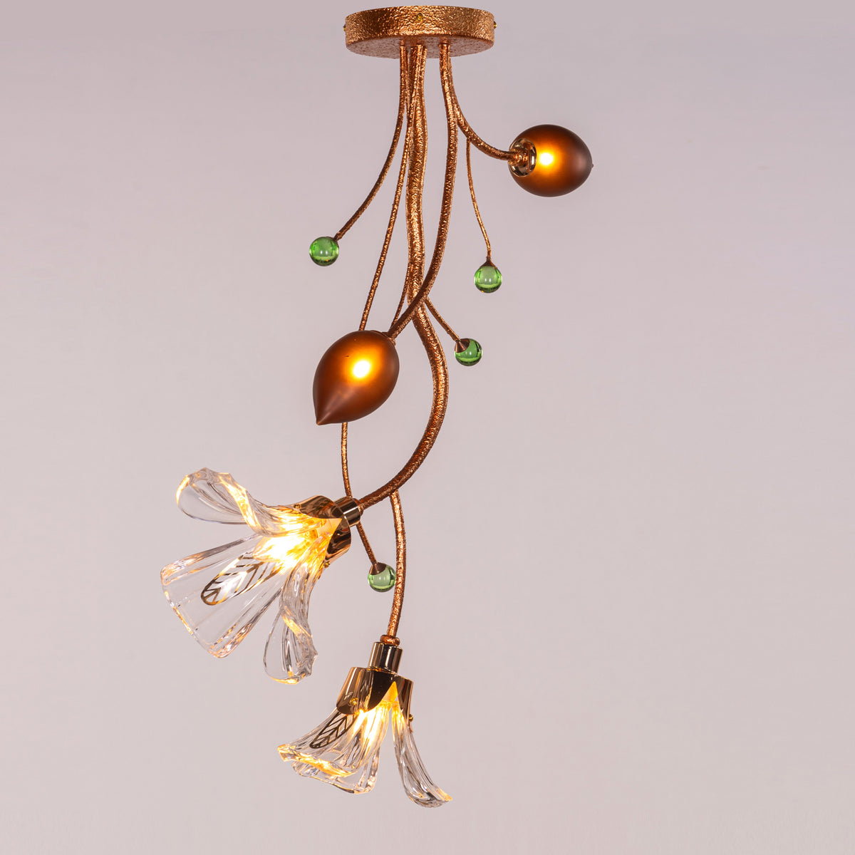 Harubana Blossom (Rose Gold, Clear Amber) Textured Glass Pendant Light