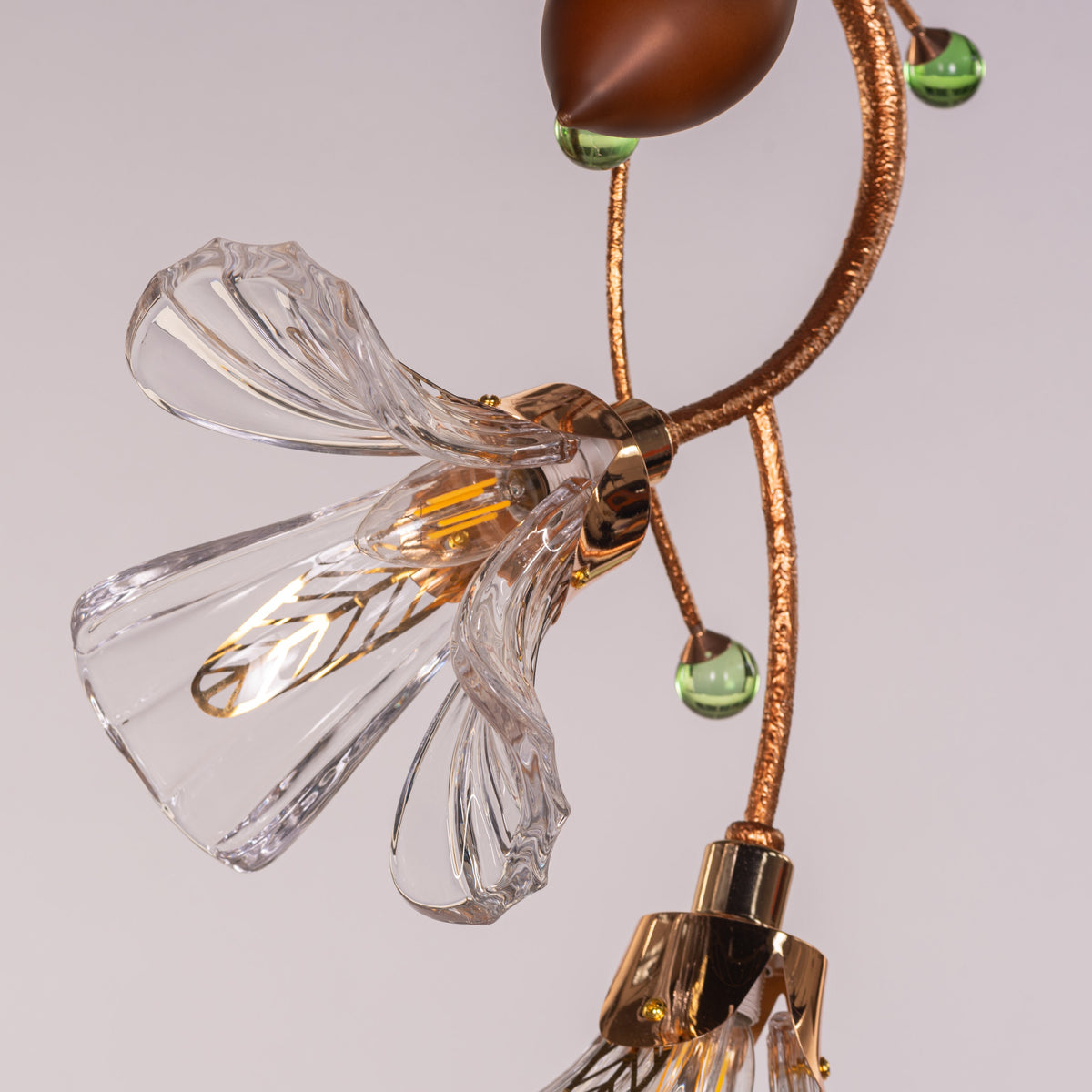 Harubana Blossom (Rose Gold, Clear Amber) Textured Glass Pendant Light