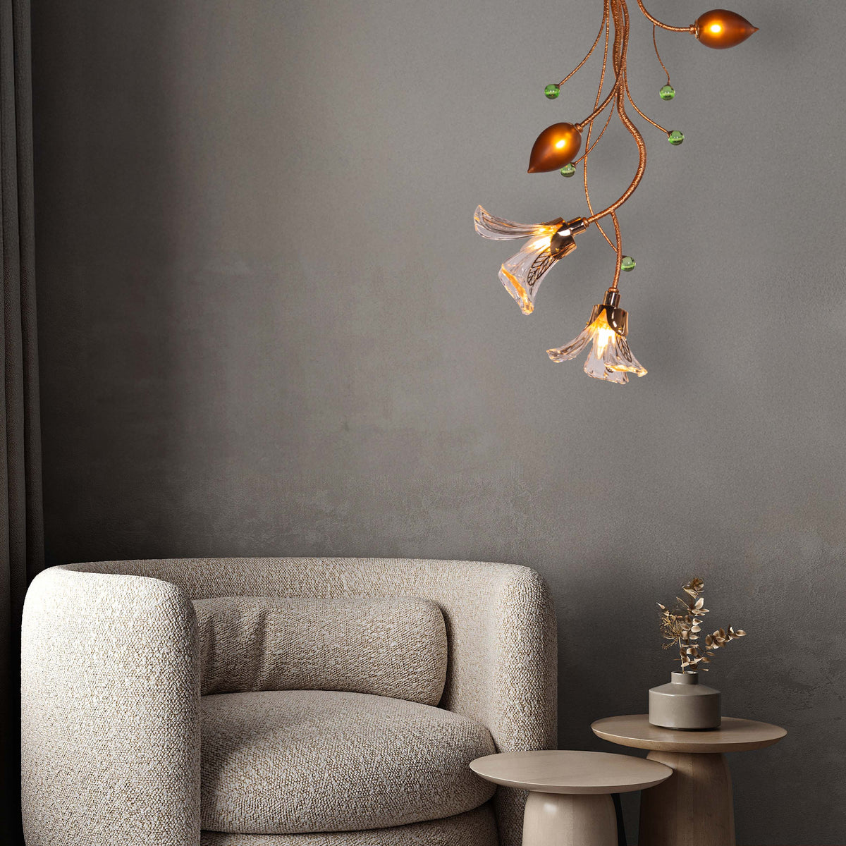 Harubana Blossom (Rose Gold, Clear Amber) Textured Glass Pendant Light